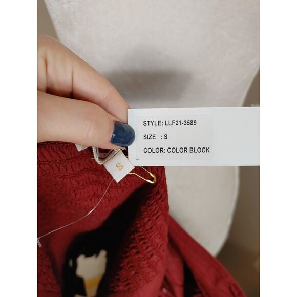 NWT Anthropologie Love The Label Chevron Smocked Puff Sleeve Top Small $180 - Picture 10 of 10